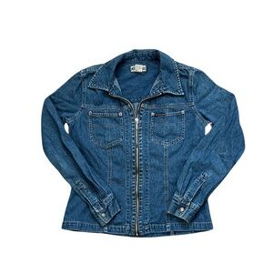 Vintage Aeropostale Blue Denim Zip Up Long Sleeve 100% Cotton Blouse Size Small